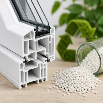 Profilé PVC et granulés recyclés avec une feuille verte