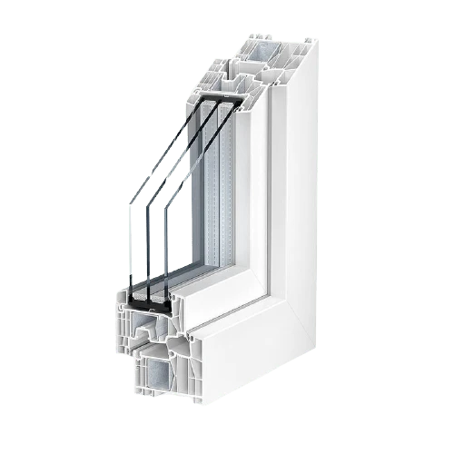 Profilé PVC Kömmerling 88 MD (88 mm, joint central) en coupe, teinte blanche — Pulsar Windows
